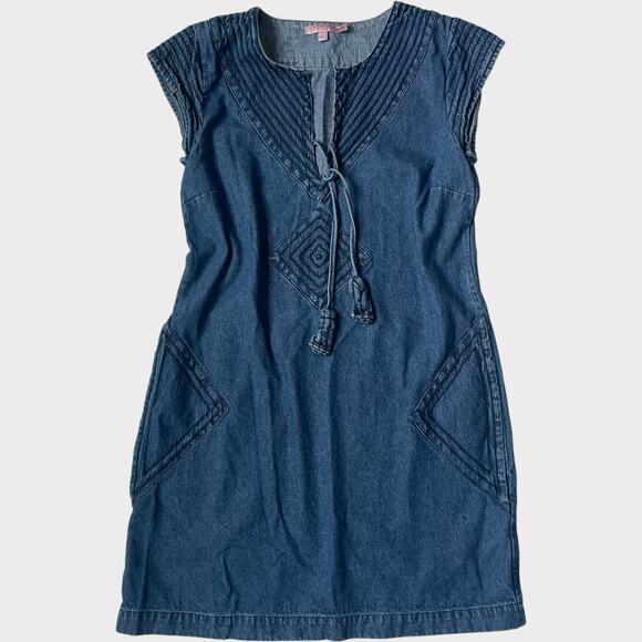 Calypso St Barth Joudsa Denim Dress 100% Cotton Embroidered Chevron Size XS - Picture 1 of 13